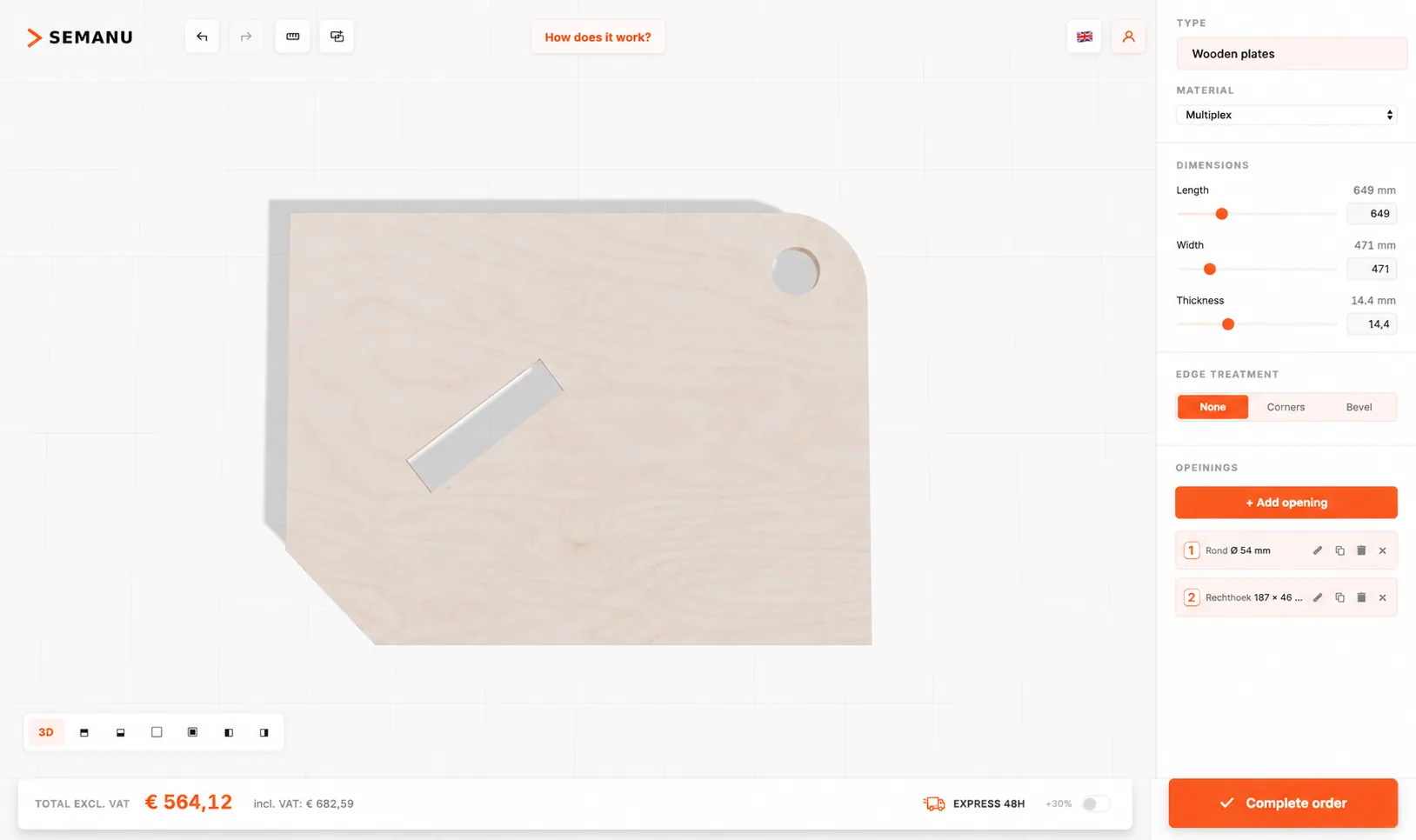 Configurateur de produits 3D pour panneaux sur mesure avec vue 3D et prix en direct