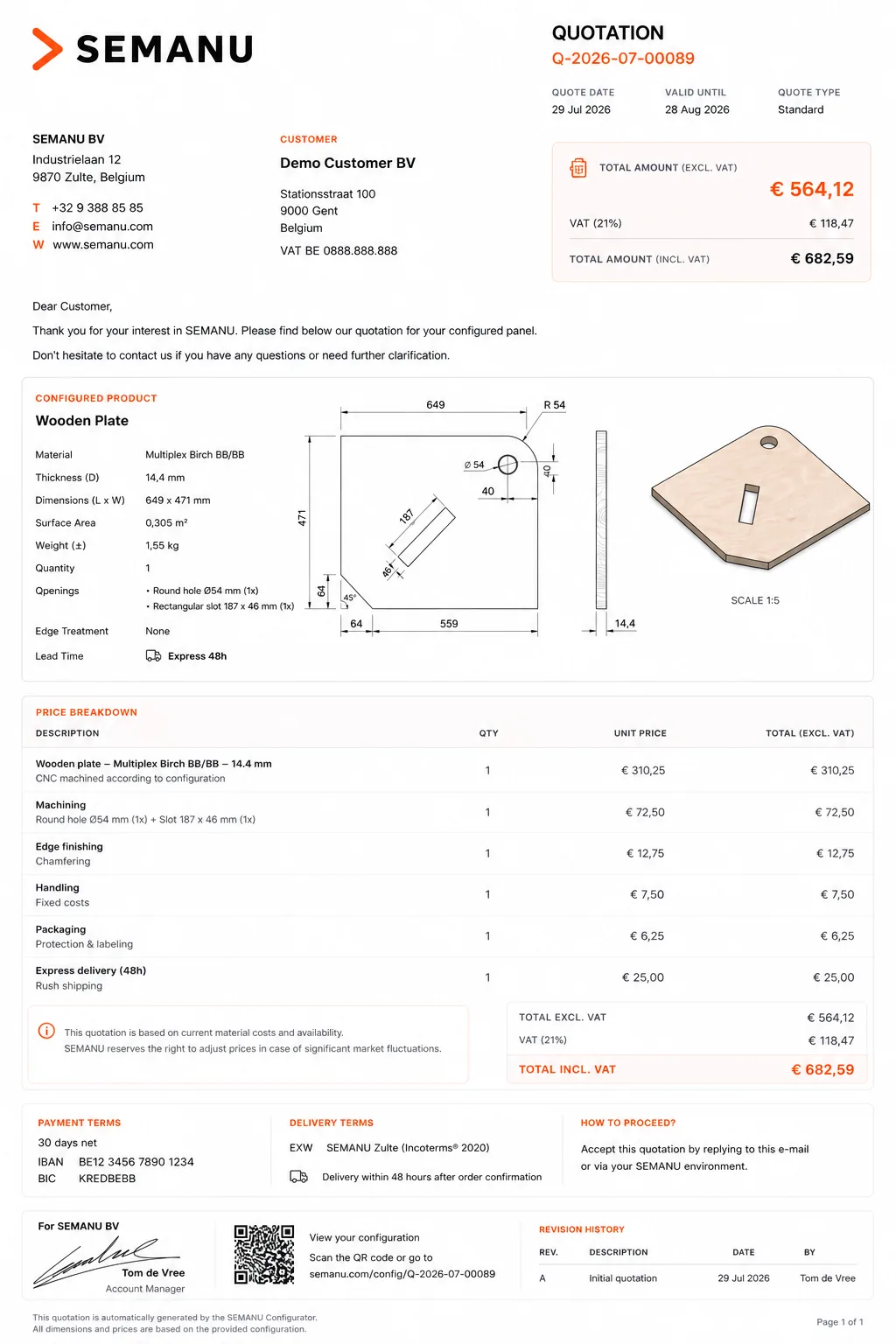 Devis généré automatiquement par le configurateur 3D